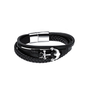 Retro Men Multi-Layer Woven Leather Bracelet With Nautical Anchor Charm Magnetic Clasp Fashion Wristband Jewelry Gift