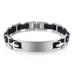 Modern Titanium Steel Silicone Stitching Bracelet For Men Industrial Style Geometric Polished Mechanical Wristband Daily Accessory