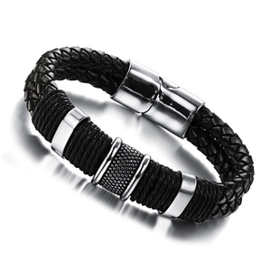 Men Fashion Braided Leather Bracelet Stainless Steel Magnetic Clasp Industrial Style Casual Punk Wristband Hand Jewelry Gift For Him