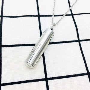 Pendentif capsule cylindrique en argent poli sur une chaîne à maillons fins