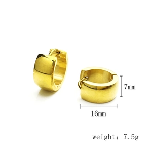 Detailed view of gold plated wide hoop earrings with 16mm diameter and 7mm width