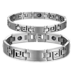 Klassisches Edelstahl Griechischer Schlüssel Mäander Armband Magnettherapie Gesundheitsschmuck Für Paare Herren Damen Silber Geschenk