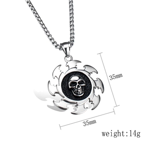 Collana con ciondolo a forma di teschio punk per uomo in argento vintage, 35 mm