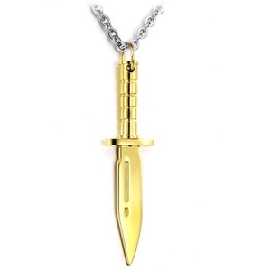Punk Titanium Steel Gold Dagger Pendant Necklace For Men Women Hip Hop Personalized Short Sword Jewelry Gift