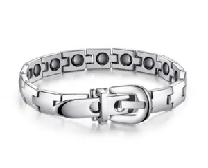 Men Healthcare Magnetic Titanium Steel Bracelet Silver Polished Geometric Chain With Buckle Clasp Therapy Bio Magnetic Bracelet