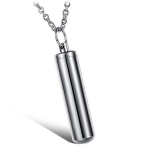 Collier avec pendentif cylindre minimaliste en acier inoxydable poli à effet miroir argenté
