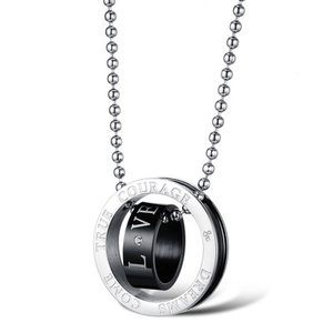 Collana con due anelli intrecciati bicolore e catena a sfere in acciaio