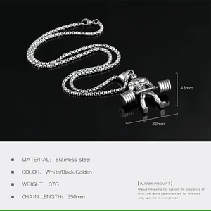 Détails du pendentif fitness avec dimensions et poids pour le collier d'haltérophilie