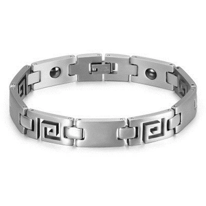 Klassisches Titanstahl Herrenarmband mit Magnettherapie Steinen und griechischem Muster