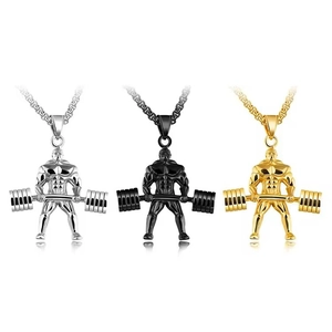 Collier Pendentif Homme Musclé Haltère en Acier Titane pour Hommes Gym Bodybuilding Haltérophilie Bijoux de Sport Cadeau