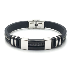 Bracciale in Silicone e Acciaio Inossidabile da Uomo Stile Punk Industriale Intarsio in Maglia Cinturino Decorativo Gioielli