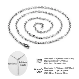 Polished stainless steel interlocking ring necklaces for couples with size chart details