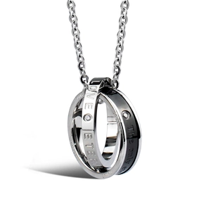 Titanium steel couple necklace with interlocking rings and love eternal engraving