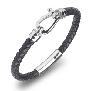 Bracelet en Cuir Tressé Fait Main Avec Boucle en Fer à Cheval en Acier Inoxydable Bijoux de Mode Décontractés Unisexe