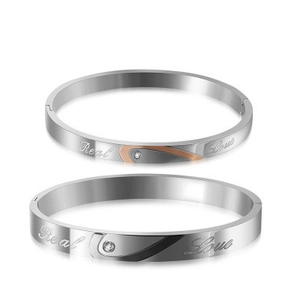 Titanium Steel Couple Bangle Bracelet For Men Women Real Love Engraved Heart Stitching Rhinestone Inlaid Jewelry Rose Gold Black
