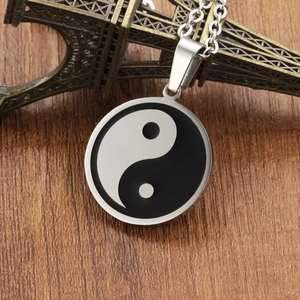 Retro stainless steel Yin Yang Tai Chi pendant necklace with classic cross chain for men