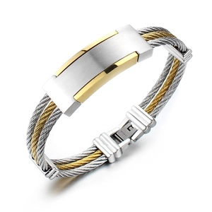 Bi-Color Titanium Stainless Steel Cable Bracelet For Men Women Woven Wire Bangle With Folding Clasp Industrial Style Jewelry