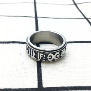 Vintage stainless steel spinning ring with embossed six-character mantra for men