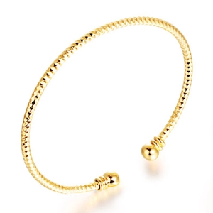 Luxury Gold Plated Copper Open Bangle For Women Diamond Cut Texture Geometric Bracelet Wedding Party Elegant Jewelry Gift