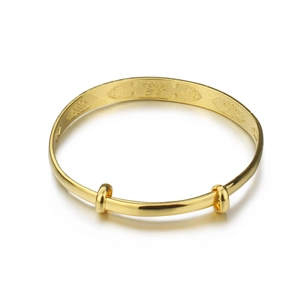 Classic 18k gold plated adjustable bangle featuring engraved Fu character and knot pattern