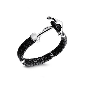 Men Punk Rock Nautical Anchor Buckle Black Braided Leather Bracelet Double Layer Marine Style Wristband Jewelry Gift