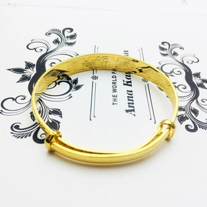 Minimalist 18K gold plated adjustable bracelet with Fu character and cloud pattern