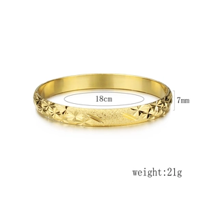 18K gold plated bangle with star engraved texture and matte finish, 7mm width