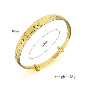 Classic 18k gold plated bridal bangle with frosted star pattern and adjustable clasp