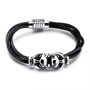 Men Punk Leopard Head Braided Leather Bracelet Stainless Steel Magnetic Clasp Vintage Gothic Animal Charm Bangle Jewelry Gift