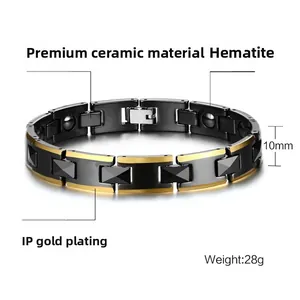 Technical detail of 10mm men's black ceramic and tungsten bracelet with IP gold plating
