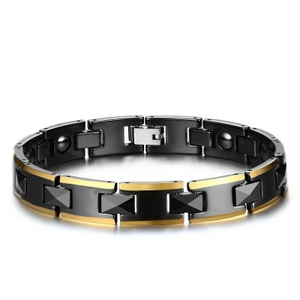 Men's Tungsten Steel Ceramic Magnetic Therapy Bracelet Minimalist Black Gold Bicolor Link Health Bracelet Jewelry Gift