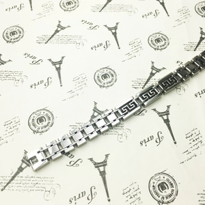 Men's titanium steel bracelet with Greek key pattern and polished rectangular links
