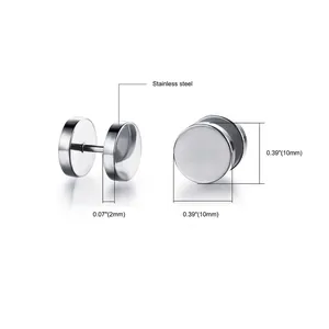 Minimalist silver stainless steel dumbbell stud earrings with 10mm diameter round disc design
