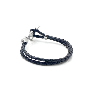 Zweilagiges schwarzes geflochtenes Lederarmband für Herren mit silbernem Ankerverschluss