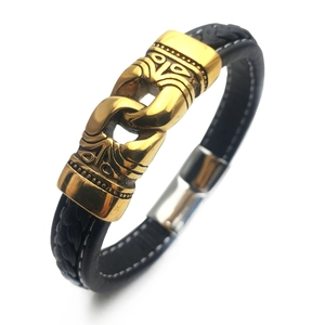 Men's Vintage Braided Leather Bracelet With Stainless Steel Magnetic Clasp Engraved Cloud Pattern Retro Wristband Fashion Jewelry