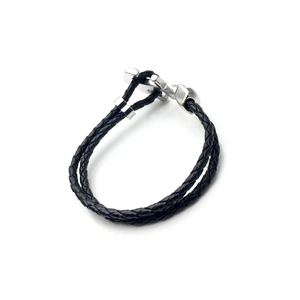 Herren Armband zweilagiges geflochtenes Leder mit silbernem Ankerverschluss Rock-Stil
