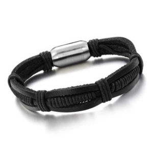 Men Braided Leather Bracelet With Stainless Steel Magnetic Buckle Multi-layer Trendy Wristband Casual Jewelry Gift For Men