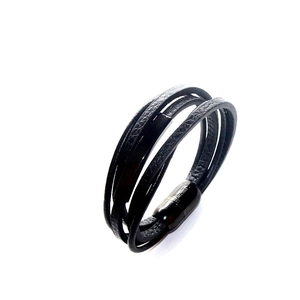 Men Minimalist Black Multi Layer Braided Leather Bracelet Stainless Steel Magnetic Clasp Punk Woven Braid Jewelry Gift