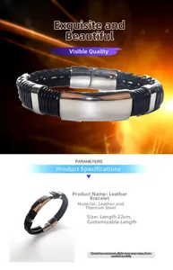 Détail du bracelet en cuir tressé pour homme avec fermoir magnétique et info de longueur