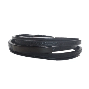 Minimalist multi-layer black braided leather bracelet with magnetic metal clasp for men