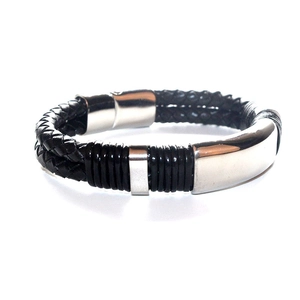 Bracelet en Cuir Tissé à la Main pour Hommes Avec Fermoir Magnétique en Acier Inoxydable Style Punk Bijoux Cadeau