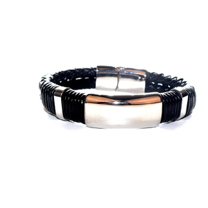 Bracelet tressé pour homme en cuir avec fermoir magnétique en acier inoxydable courbé