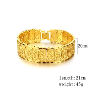 Heavy 18K gold plated dragon motif curb chain bracelet for men, 20mm wide and 21cm long
