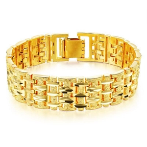 Bracciale da Uomo in Rame Placcato Oro Moda Stile Cinturino Orologio Catena Larga Geometrico Satinato Lucido Gioielli Regalo