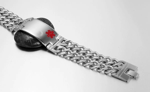Bracelet d'alerte médicale en acier inoxydable avec étoile de vie rouge sur chaîne
