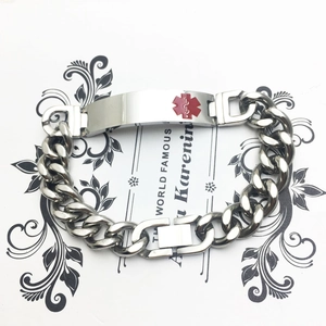 Bracelet d'alerte médicale en acier inoxydable avec symbole rouge sur plaque courbe