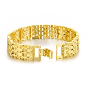 Bracciale da uomo placcato oro 18K con maglie testurizzate stile orologio e chiusura pieghevole
