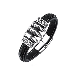 Bracciale in Pelle in Acciaio Inossidabile da Uomo Punk Retro Pendente a Proiettile Corda Intrecciata Con Chiusura Magnetica