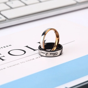 Titanium Steel Couple Ring True Love Lettering Hollow Splicing Design Rhinestone Inlaid Modern Band Fashion Ring Jewelry