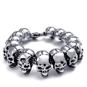 Vintage Silver Men Titanium Steel Skull Bracelet Punk Gothic Skeleton Jewelry Biker Heavy Metal Chain Bracelet Party Jewelry Gift
